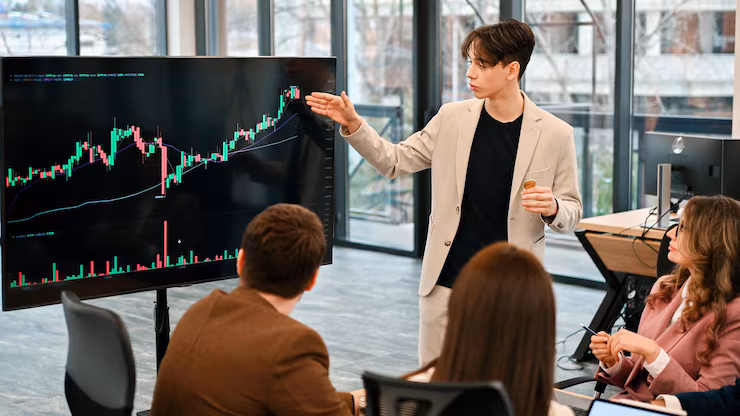 young worker leading business meeting about cryptocurrencies office 1268 21533